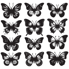 Butterfly Silhouette Vector Collection &ndash; Elegant Black Insect Icons for Nature, Spring, and Decorative Designs