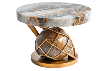 Elegant Onyx and Brass Side Table Exquisite craftsmanship a round marble top and a unique on transparent background