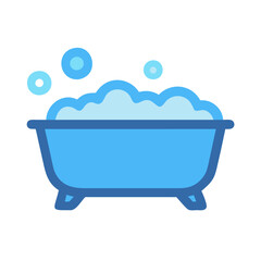 Blue bathtub icon with bubbles, spa, and relaxation