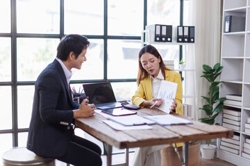 Team of Business people advisor, business people talking, planning analyze investment and marketing on tablet in office.
