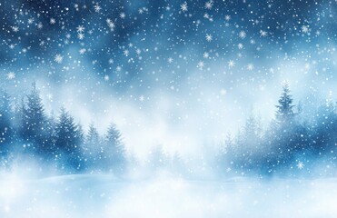 Fototapeta premium Winter Christmas background with snowfall bokeh lights and snowflakes in blue white silver gold tones