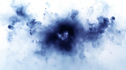 Obraz premium Abstract indigo watercolor ink splash with fluid paint bleed and organic circular flow on white paper