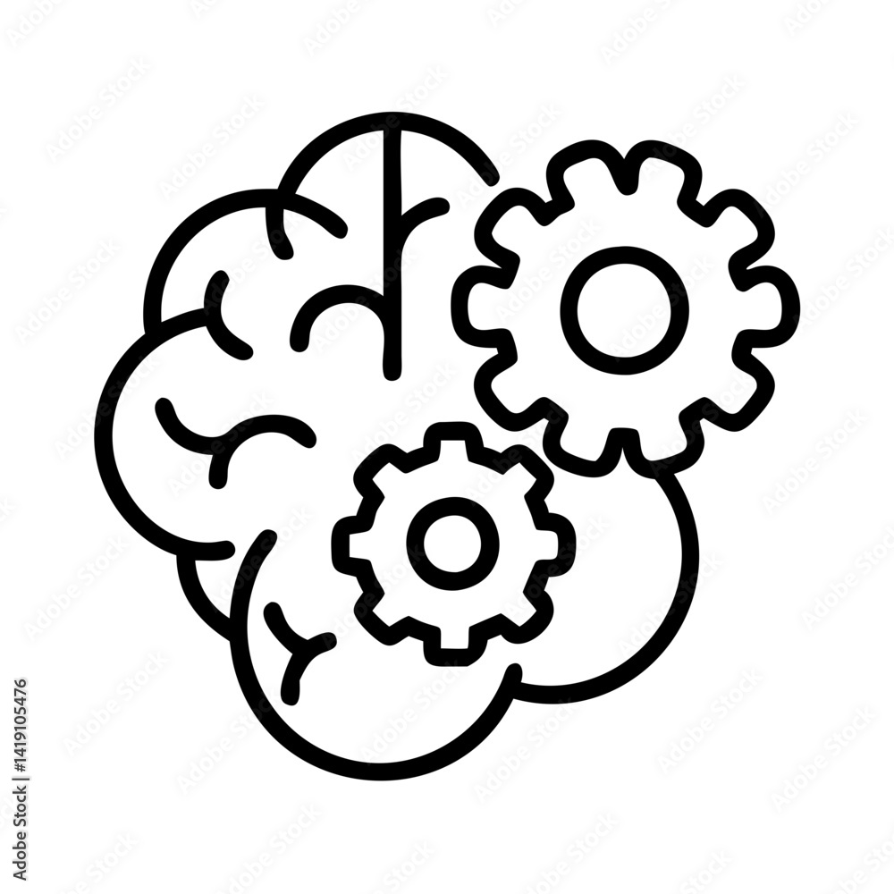 Poster brain power and gears concept for creative thinking innovation and problem solving process idea