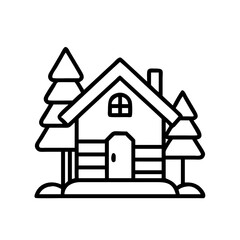 Isolated winter cabin in woods vector illustration, christmas holiday house in forest scene
