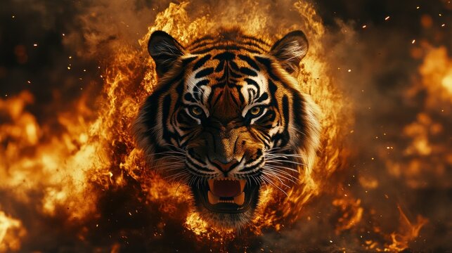 Fierce tiger head engulfed in flames (2)