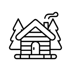 Cabin in the woods vector illustration, log cabin home, winter cabin, christmas cabin icon design