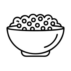 Outline bowl of cereal breakfast vector illustration food bowl with round cereal pieces isolated on white