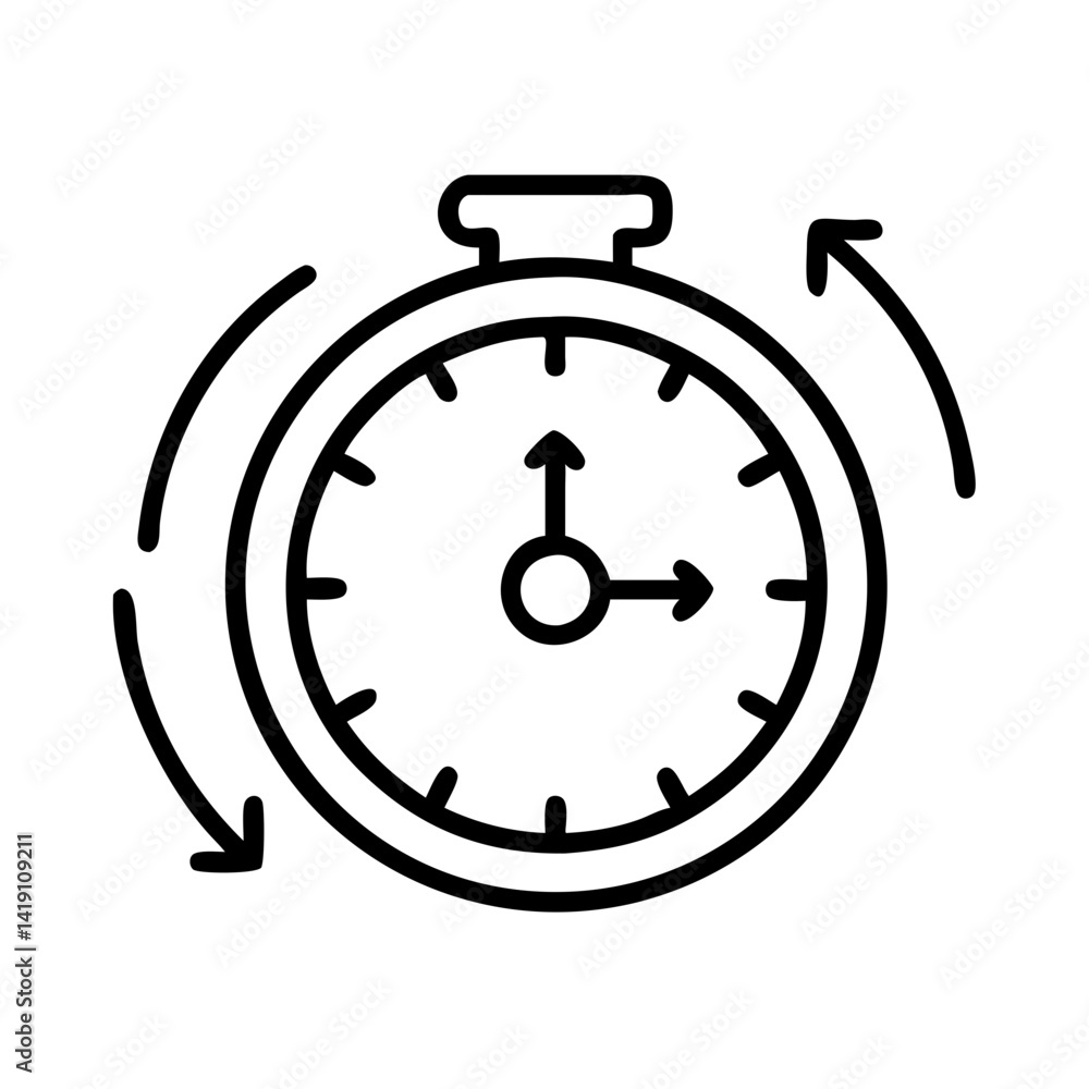 Poster stopwatch timer icon vector illustration with arrows for time management and deadline concept use, 9