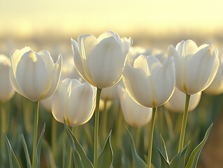 Obraz premium soft focus pale white tulips haze