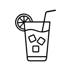 Refreshing summer drink icon vector illustration with lemon ice and straw in tall glass line art