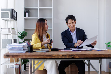 Team of Business accountant document legal, Auditor businesswoman Office employee working with documents at the table workplace, closeup	

