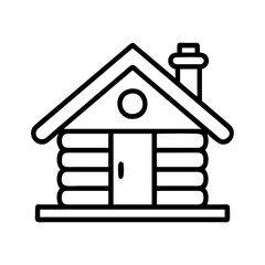 Log cabin house vector icon illustration design, simple outline drawing of rural home design element