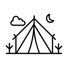 Camping tent under the moon and cloud illustration for outdoor adventure and travel designs