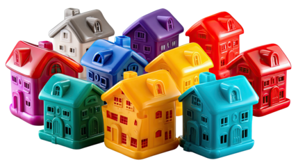 Colorful Miniature Houses: A vibrant collection of miniature houses in a rainbow of colors, offering a playful and symbolic representation of community and homeownership.