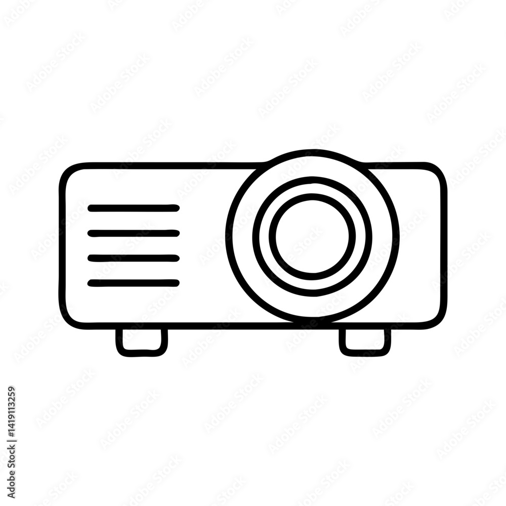 Poster projector outline vector illustration for presentation projector equipment and projector screen use