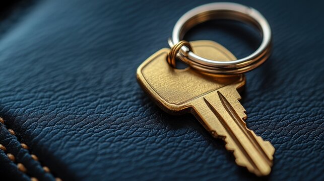 Gold key on dark leather
