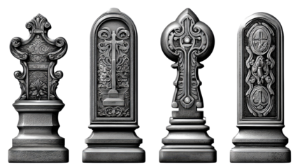 Elegant Chess Pieces: A close-up, detailed studio shot featuring four exquisitely crafted chess pieces. Each piece is unique with intricate detailing and design, standing ready for strategic play.