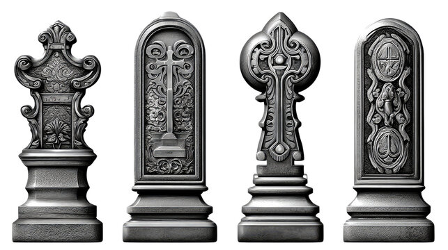 Elegant Chess Pieces: A close-up, detailed studio shot featuring four exquisitely crafted chess pieces. Each piece is unique with intricate detailing and design, standing ready for strategic play.