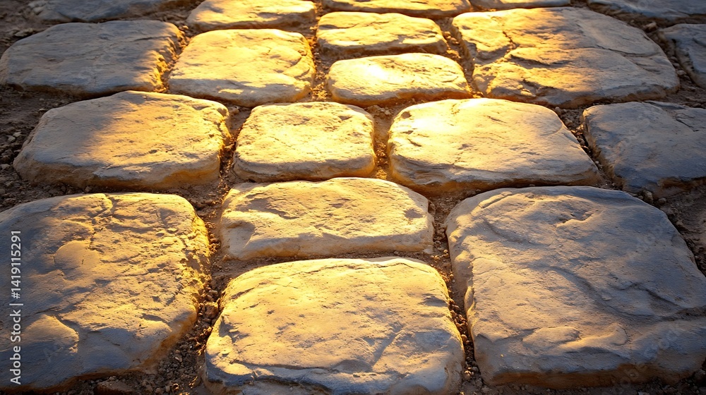 Aufkleber sunlit stone path: textured cobblestones in warm light creating pattern