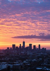 Fototapeta premium Pink And Orange City Skyline Sunset