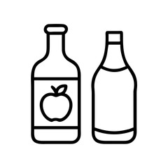 Outline drawing of apple cider bottles, beverage containers, fruit juice, organic drink vector art