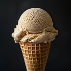 Creamy, melting ice cream scoop in a waffle cone