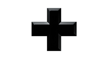 Obraz premium Black Plus Icon: A sleek, glossy black plus sign, symbol of addition, positivity and care. Minimalist graphic, perfect for medical, financial, and technological uses.