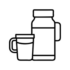 Insulated thermos flask and mug line art vector illustration for hot and cold drinks design