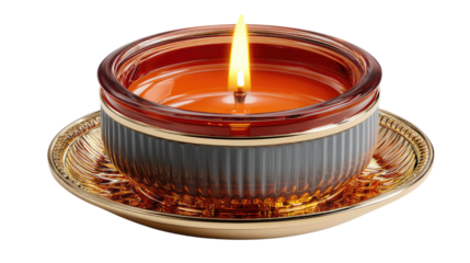 Burning Candle in Decorative Glass Holder: A warm, inviting ambiance is captured as a burning candle sits gracefully within an attractive glass holder, creating a serene and intimate atmosphere. 