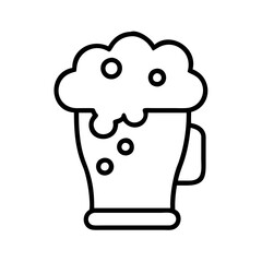 Outline beer mug vector illustration for brewery pub or bar logo design with foam and bubbles