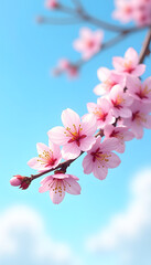 Cherry Blossoms close-up pink blue white spring natural beauty [with copy space]