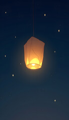 Sky Lantern illustrated warm earthy tones ascending night sky hope peace [with copy space]
