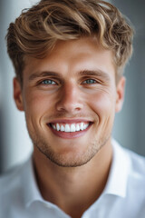Business man on clean background, close up portrait of a smiling man in a suit