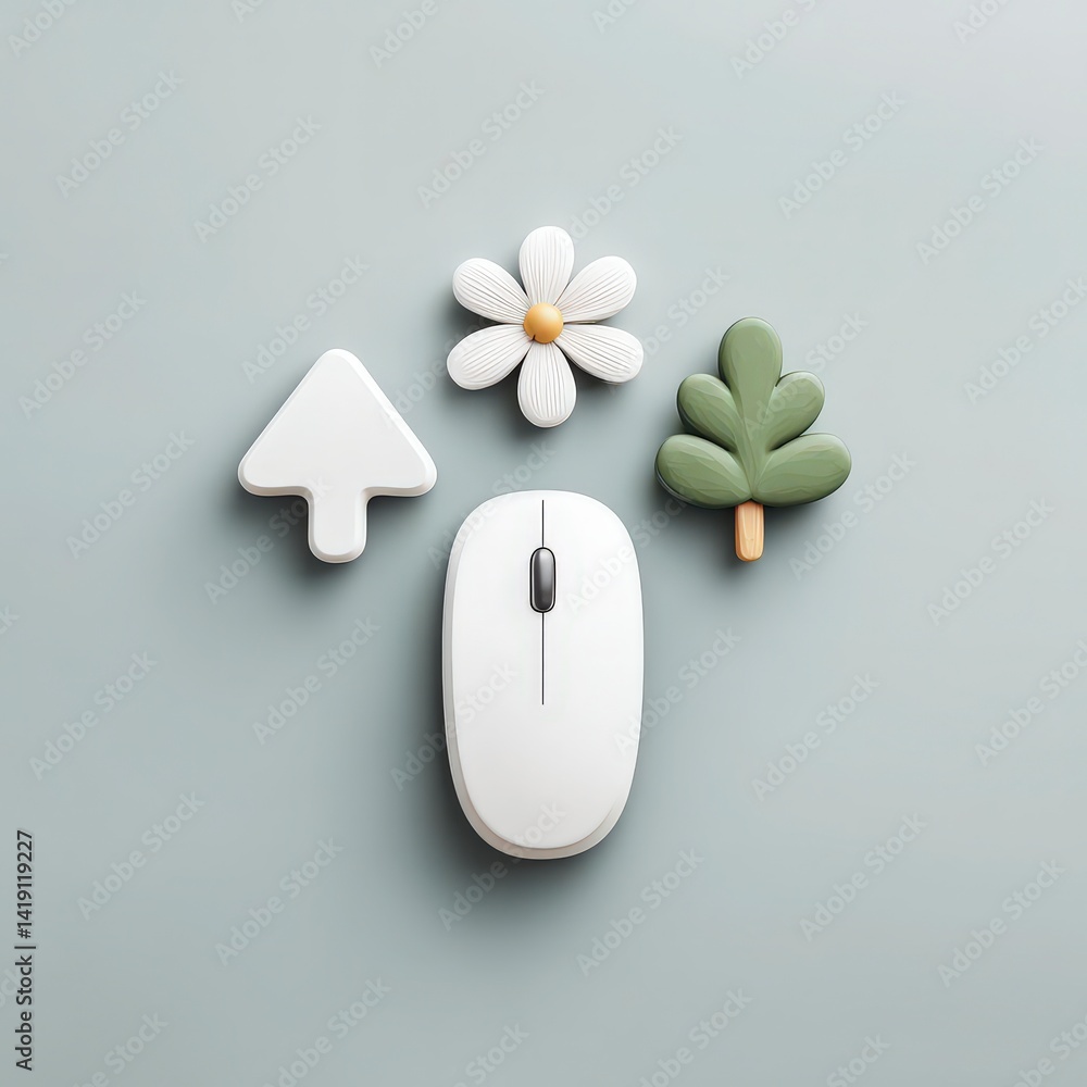 Poster computer mouse with flower tree icons nature click eco friendly technology