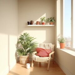 Sunny Minimalist Room  Cozy Chair  Plants    Natural Light