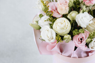 Beautiful bouquet of fresh flowers in soft colors showcasing elegance and charm