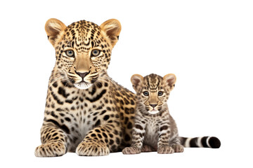 Fototapeta premium lovely mom leopard and baby leopard isolated on white
