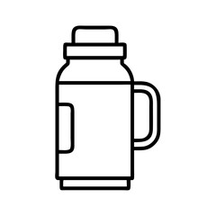 Insulated water bottle vector outline drawing for camping hiking and outdoor activities design icon