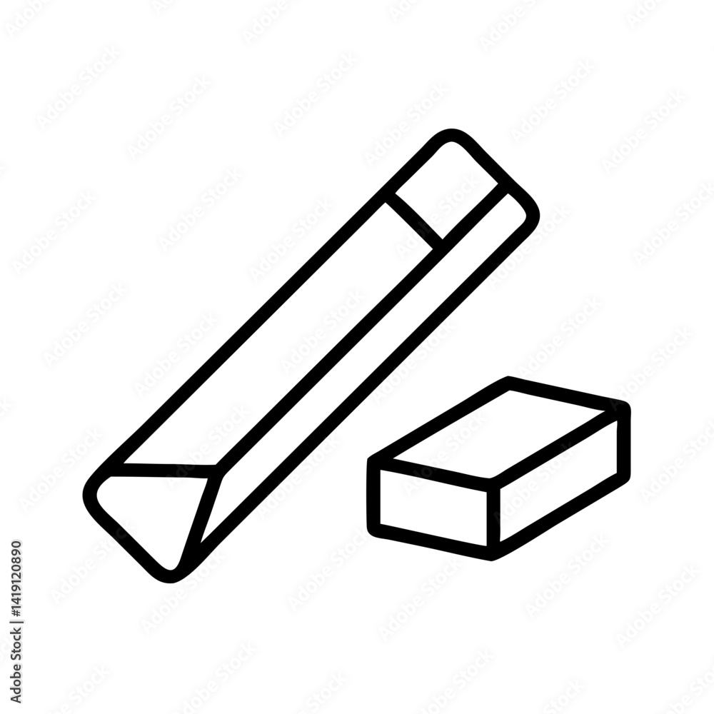 Poster vector icon of drafting tools including triangular scale ruler and eraser for design work