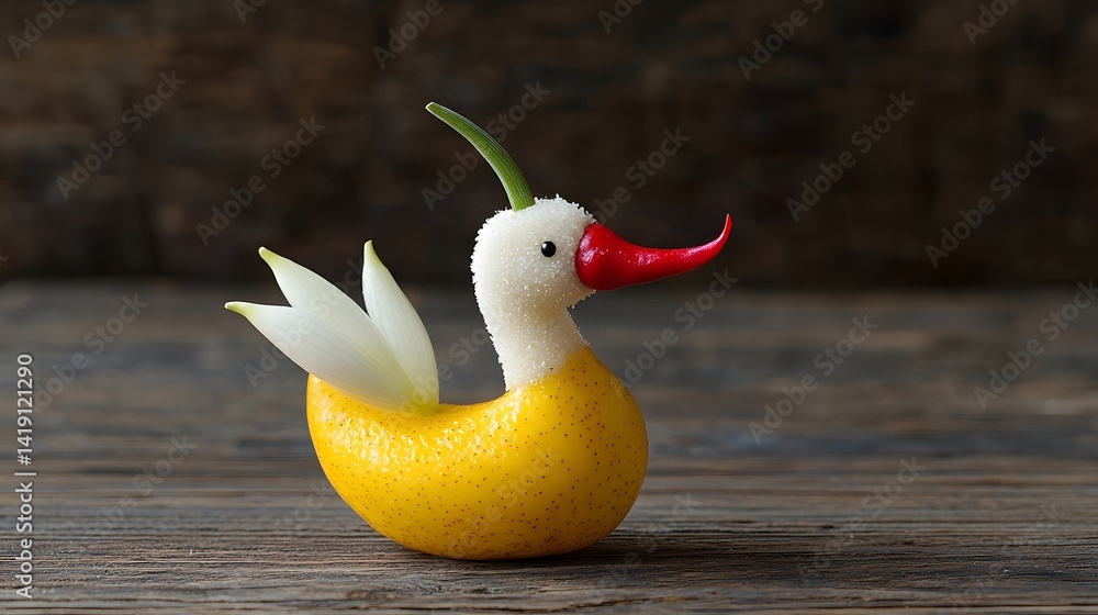 Aufkleber captivating hybrid creature composed of a pear body delicate white onion feathers and a striking red