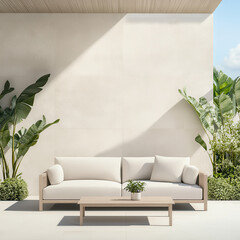 Modern Minimalist Outdoor Living Space with Greenery and Light