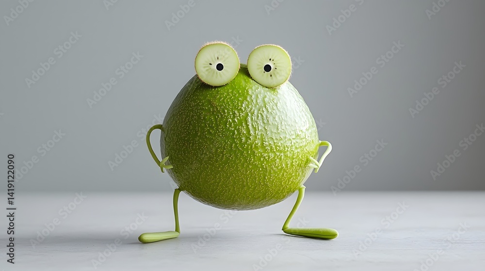 Aufkleber whimsical and imaginative sculpture of a lively frog crafted from an avocado with kiwi slice eyes an