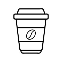 Coffee to go vector illustration, coffee cup outline drawing, coffee shop icon, coffee bean design