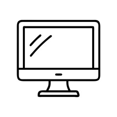 Computer monitor vector icon illustration of desktop pc screen display with reflection line art design