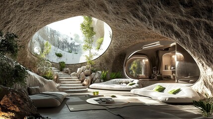 Spectacular cave dwelling blending nature and modern design seamlessly