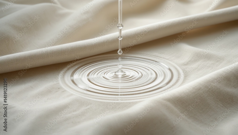Poster water droplet creating ripples on fabric surface in indoor environment close-up photograph capturing