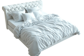 Obraz premium Luxurious white tufted bed with soft bedding inviting sleep elegant design and a clean on transparent background