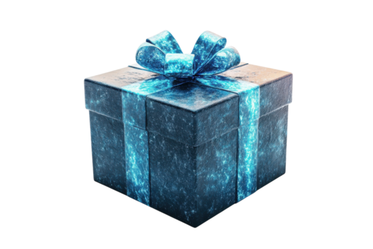 Mystical ice gift box with a glowing blue ribbon perfect for winter holidays or magical on transparent background