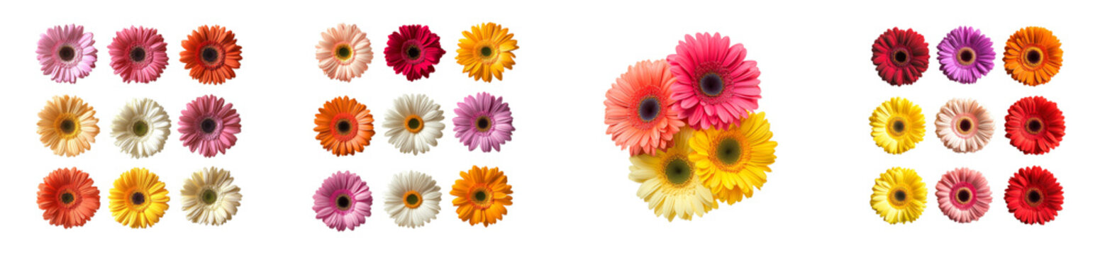 Colorful gerberas assortment , floral bloom collection, cut out transparent