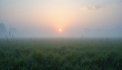 Fototapeta premium Breathtaking sunrise over misty field nature photography peaceful atmosphere early morning serenity scenic landscape tranquil environment